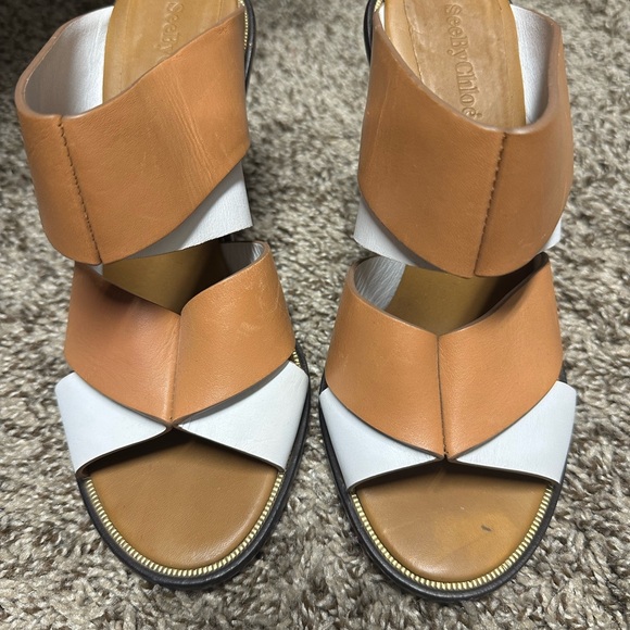 See by Chloe white & tan block heel size 38.5 - Picture 2 of 4